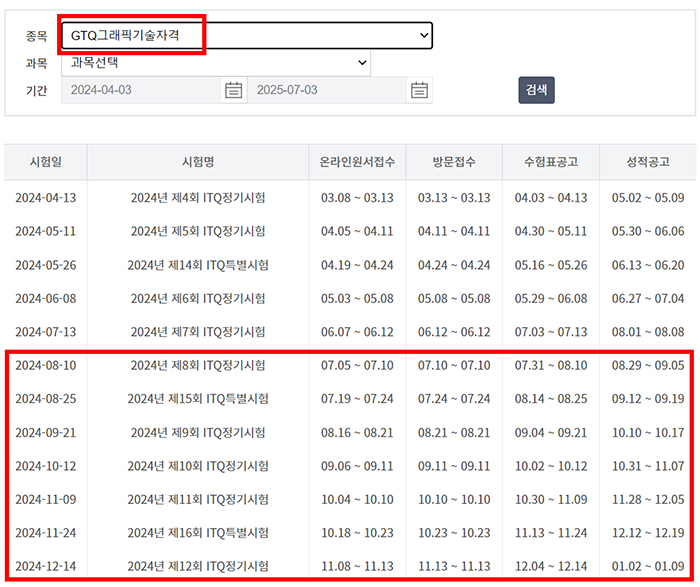 2024 GTQ시험 일정