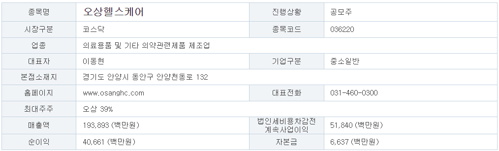 오상헬스케어 공모주 청약하기