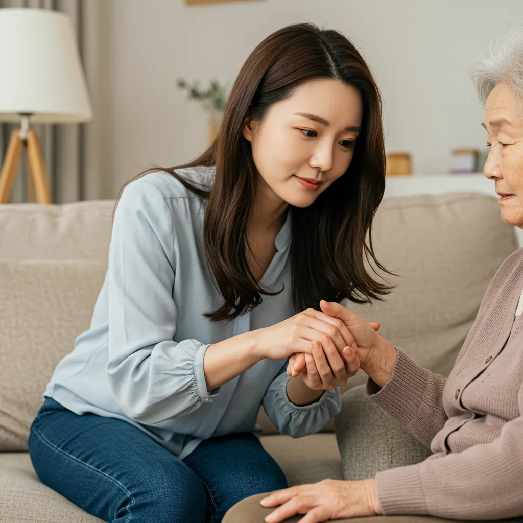 치매_할아버지_간병_손잡고있는여성