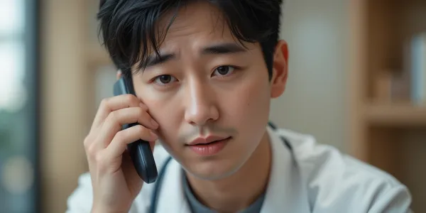 위내시경 후 이상 증상이 있어 전화 상담중인 모습