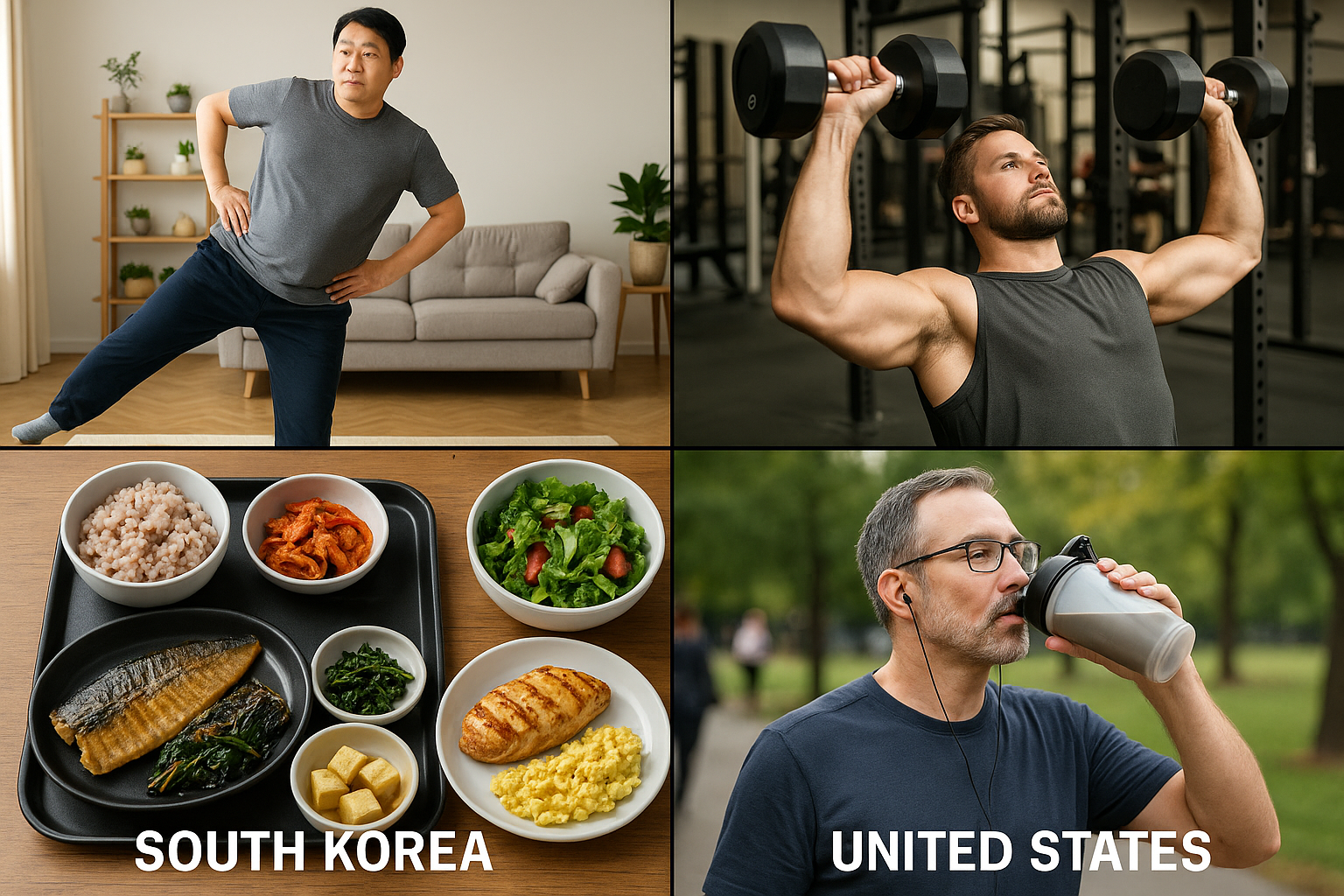 한국 vs 미국 40대 남성 다이어트 비교 이미지