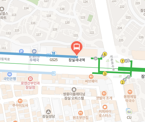 잠실새내역에서 인천공항 리무진 공항버스(6006번) 지도 위치