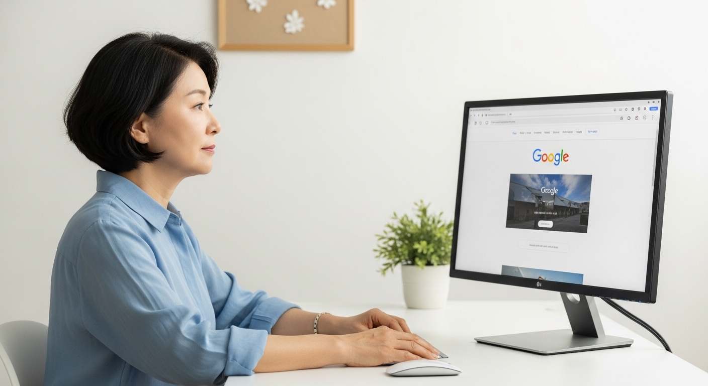 구글 화면을 바라보는 모습