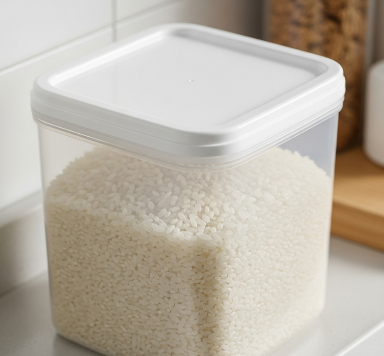 쌀을 용기에 밀폐 용기에 보관된 이미지