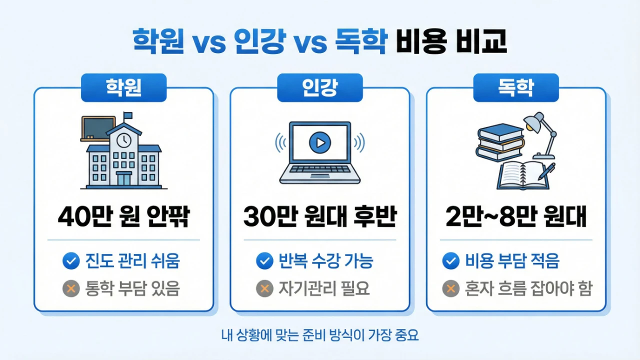 위생사 학원 인강 독학 비용과 특징을 비교한 보조이미지