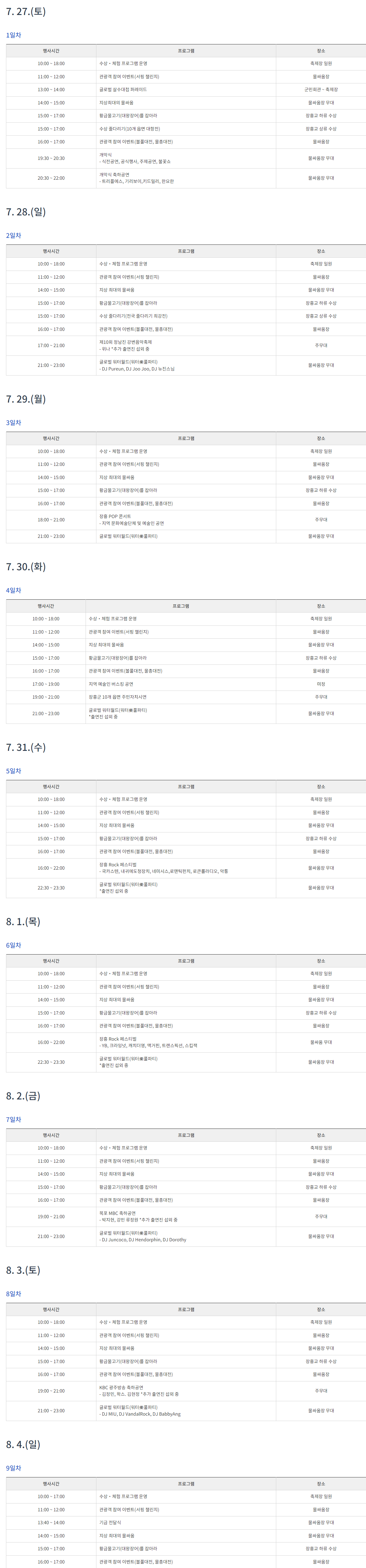 제17회 정남진 장흥 물축제 & 장흥 락 페스티벌
