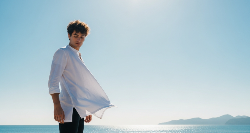 하얀 면 소재의 산뜻한 셔츠