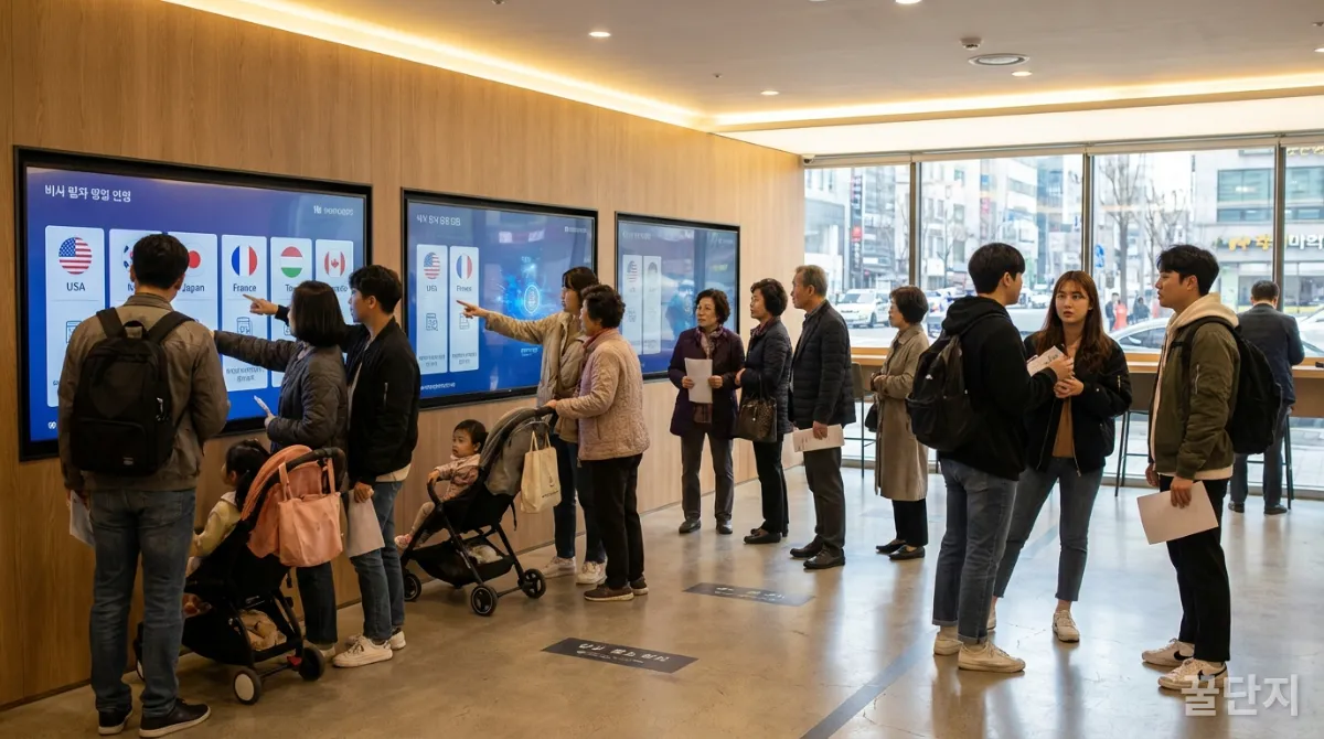 다양한 국가의 비자 요구 사항을 확인하는 한국인 여행객들