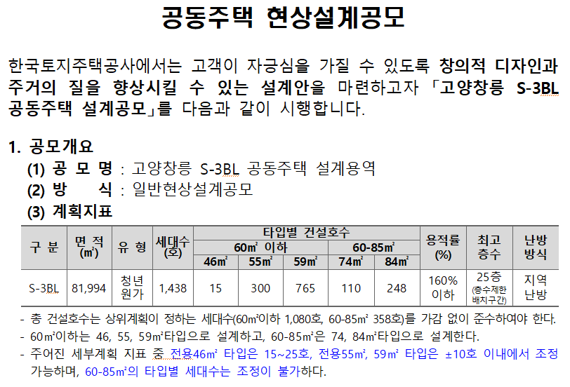 고양창릉 청년원가주택 현상공모