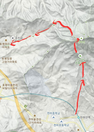 천마산 등산코스 평내호평역코스 지도