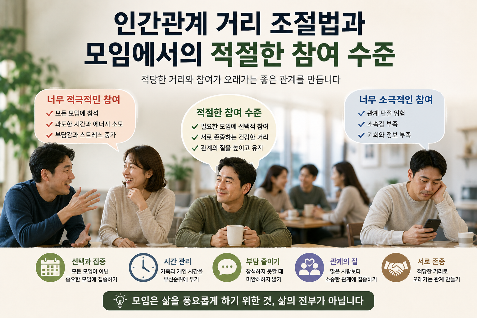 인간관계 거리 조절법과 모임에서의 적절한 참여 수준