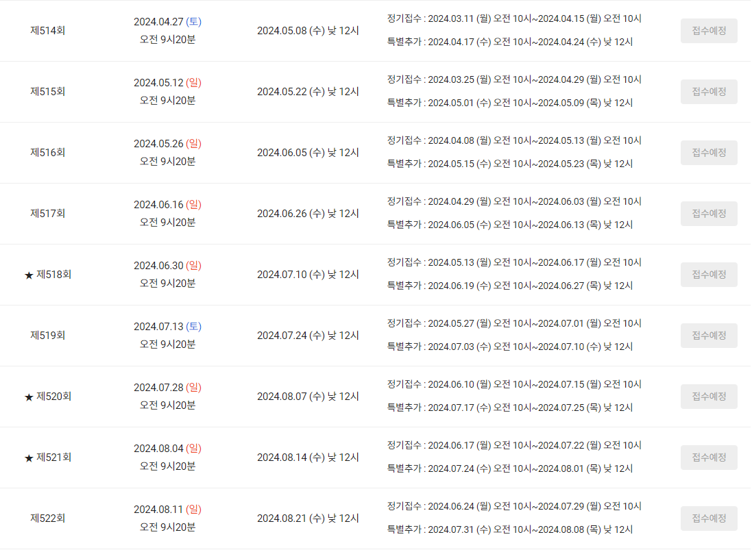 2024년 토익 시험일정