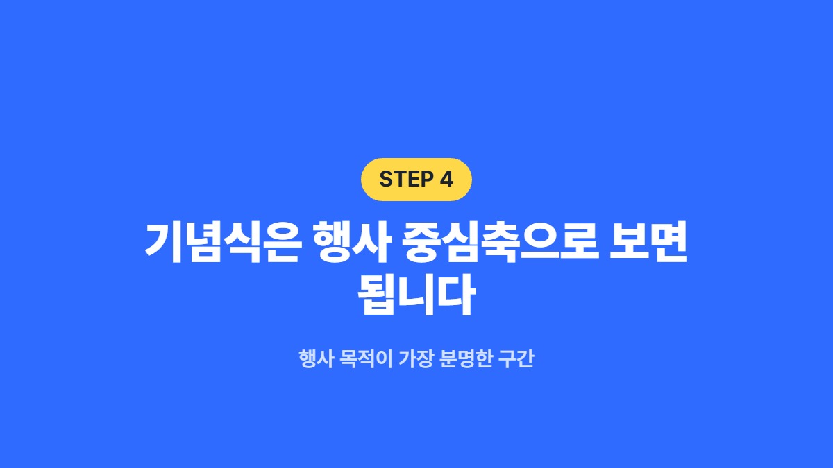 기념식은 행사 중심축으로 보면 됩니다 — 행사 목적이 가장 분명한 구간