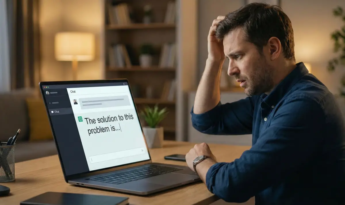 챗GPT 답변이 중간에 끊겨 당황하는 사용자의 모습