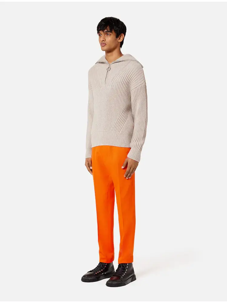 Zip Collar Ribbed Jumper - Beige 모델컷