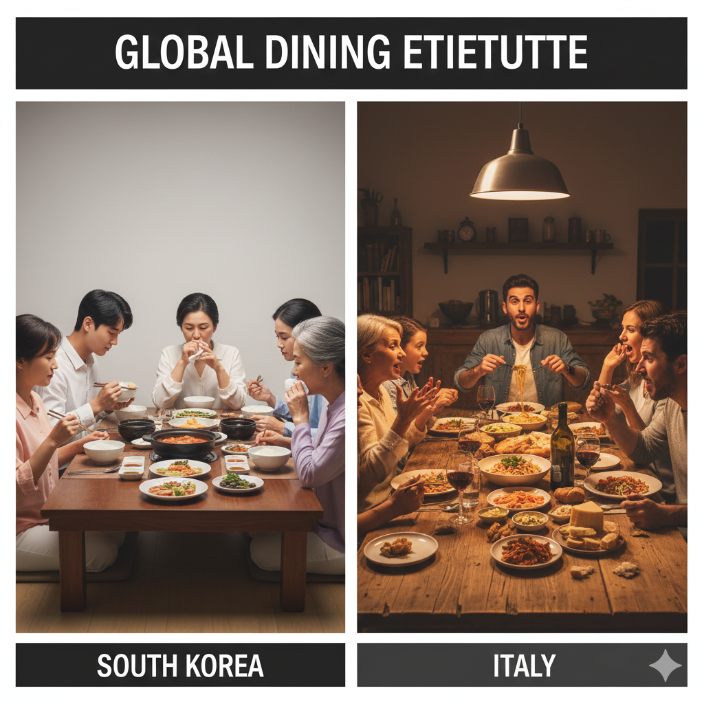 한국과 이탈리아의 식사 예절 비교 이미지