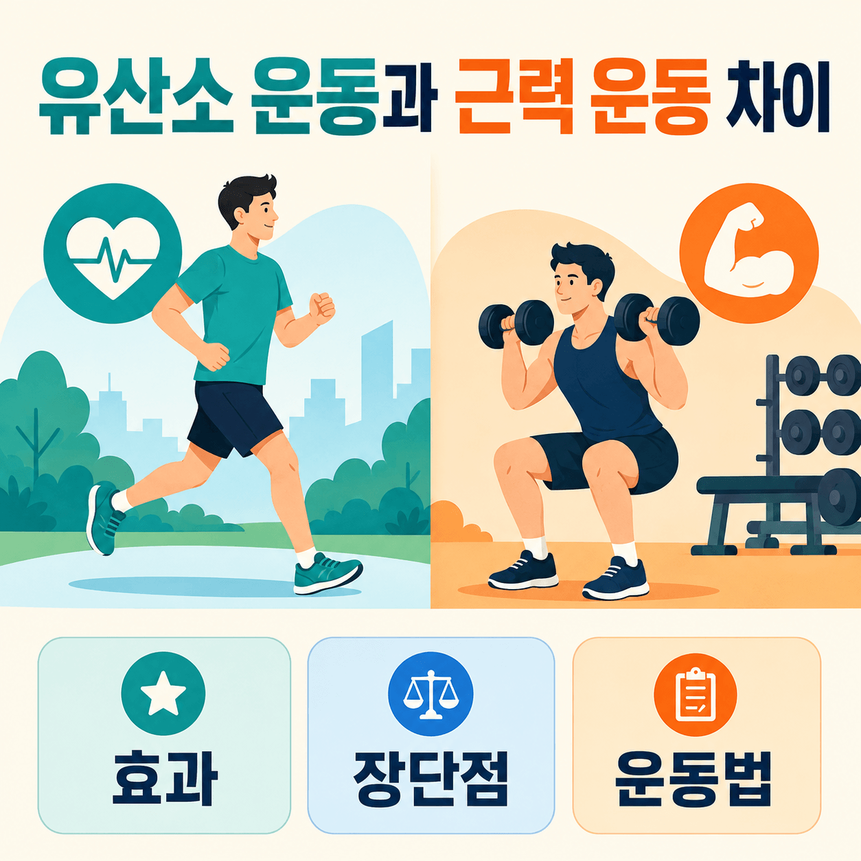 유산소 운동과 근력 운동 차이 (효과, 장단점, 운동법)