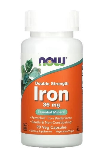 NOW Foods, 철분, 더블 스트렝스, 36mg, 베지 캡슐 90정