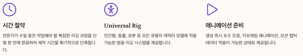 Tripo AI 주요 기능 분석 - 자동 리깅 및 애니메이션 섹션 정리 이미지