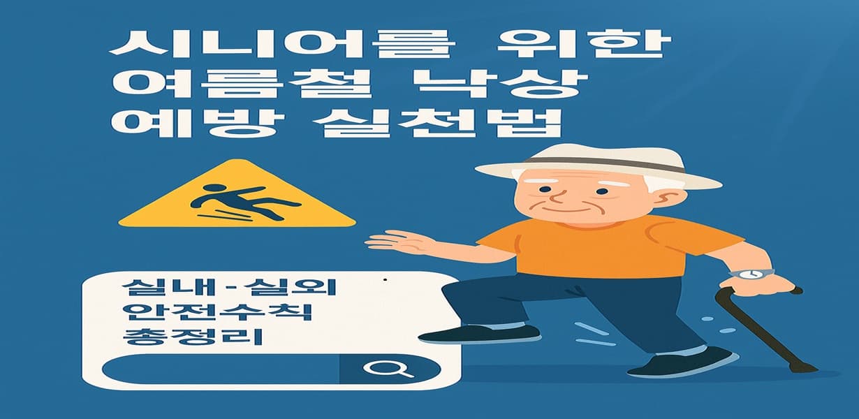“시니어 여름철 낙상 예방 실천법을 주제로 한 썸네일 이미지”