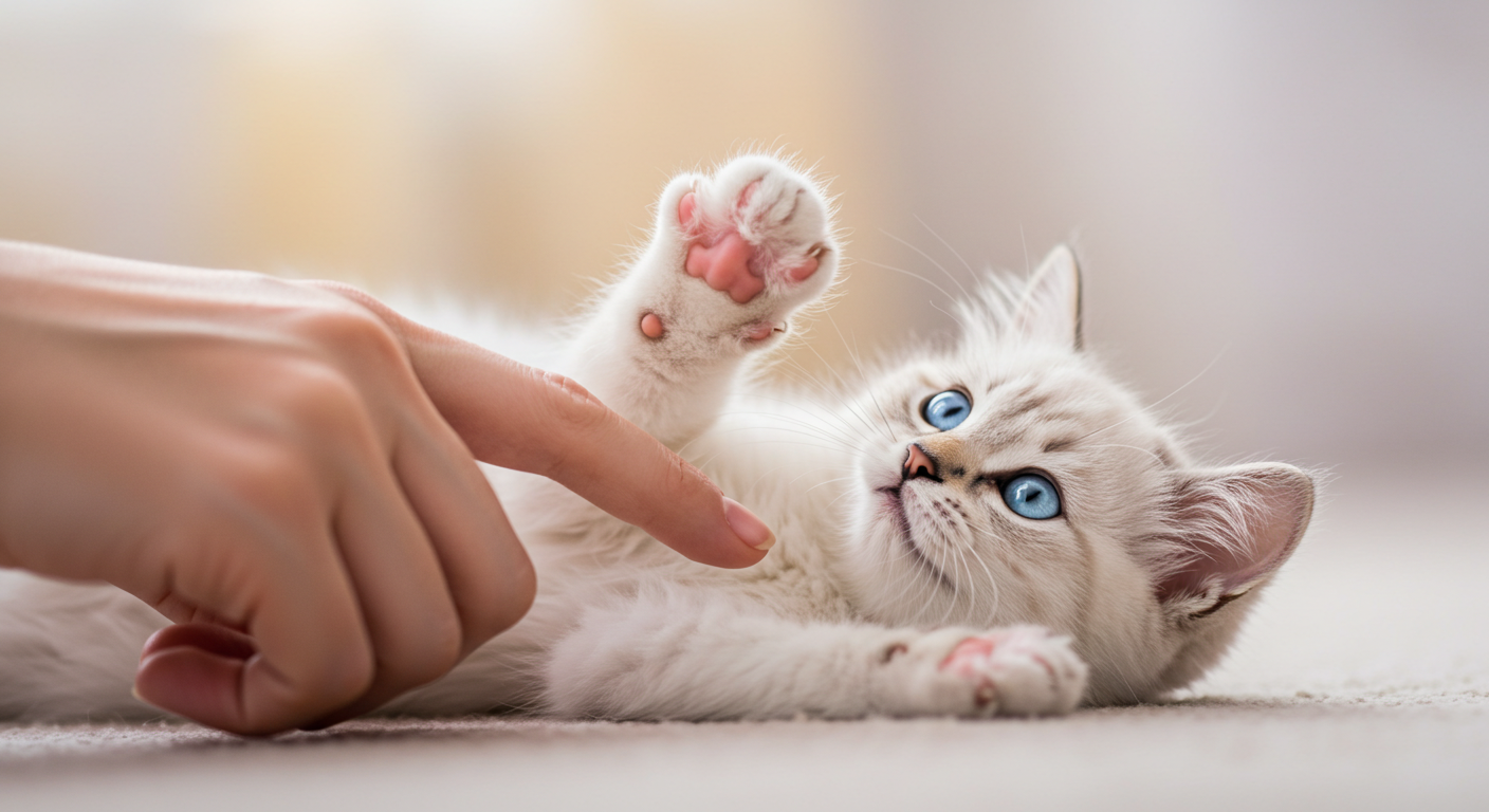 고양이의 핑크 젤리와 주인의 따뜻한 손길