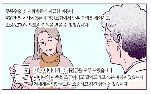 950만 원 이상 병원비 지출에서 264만 원 의료비지원받은 모습