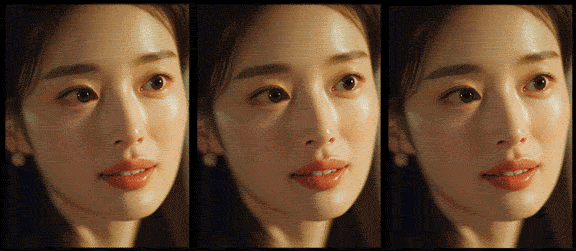 미묘한 미소에서 입꼬리가 천천히 올라가며 감정이 피어나는 미소의 순간을 포착한 영상_Midjourney