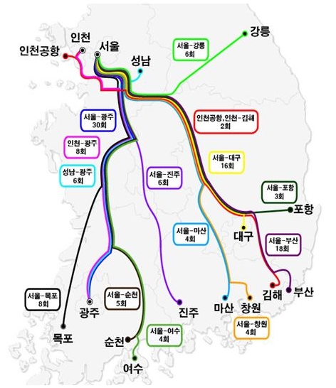 전국으로 뻗어있는 프리미엄 고속버스 전체 노선도 안내