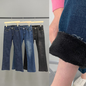 여성 융털 기모 청바지 밍크 부츠컷 데님 팬츠 스판 겨울 컷팅