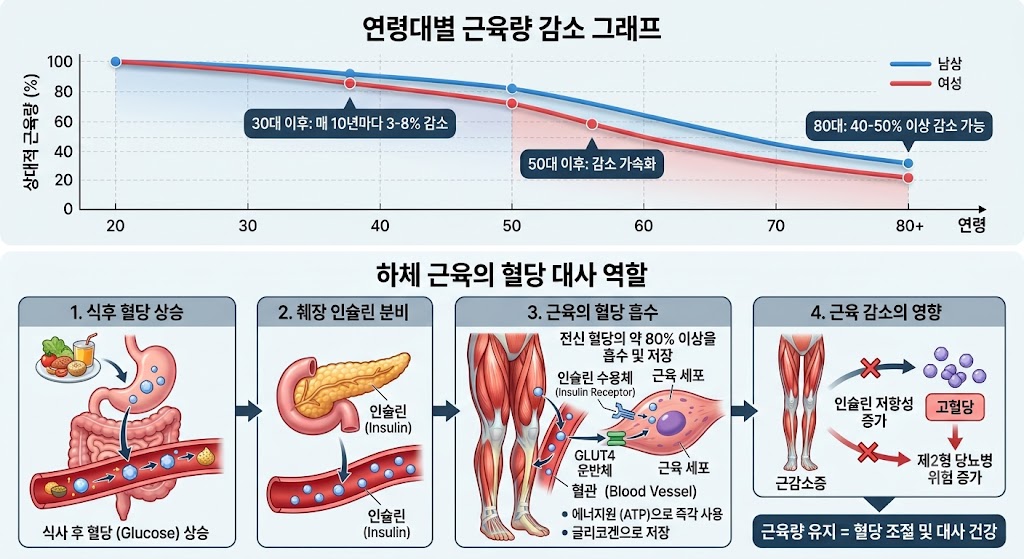 50대 체력 저하 원인 근감소증 및 일상 활동량 NEAT 비교