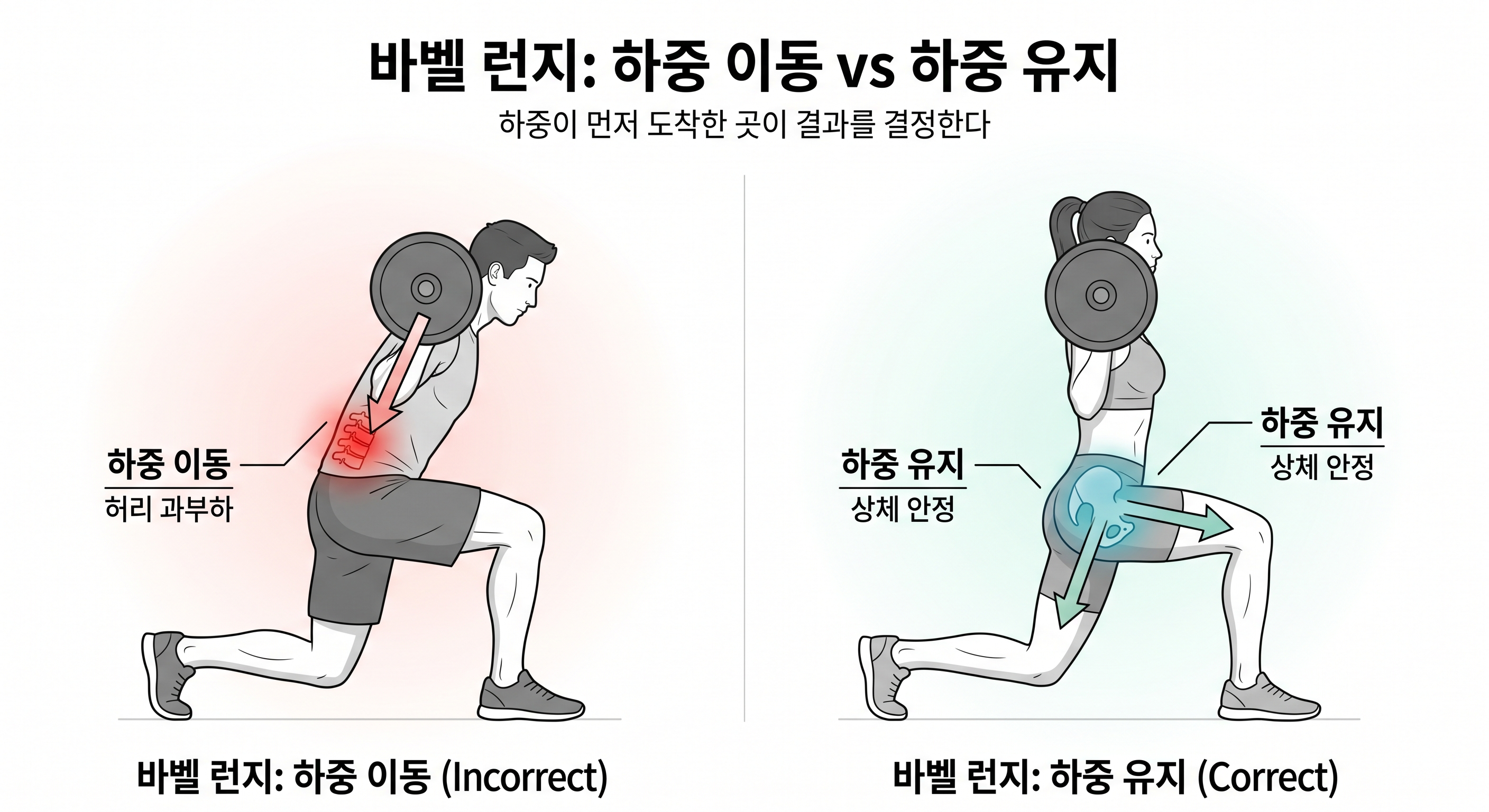 &ldquo;바벨 런지: 하중 이동 vs 하중 유지&rdquo;