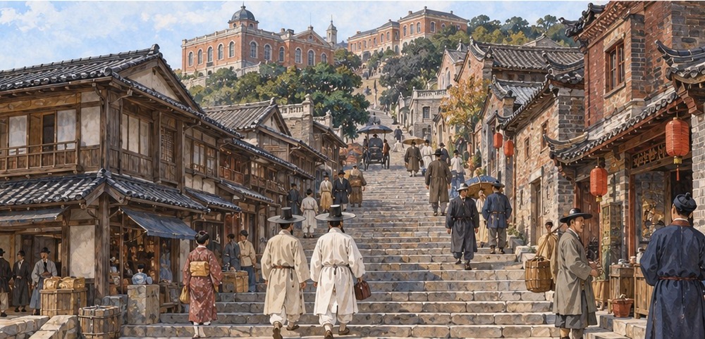 1890년대 인천 제물포 청·일 조계 경계 계단