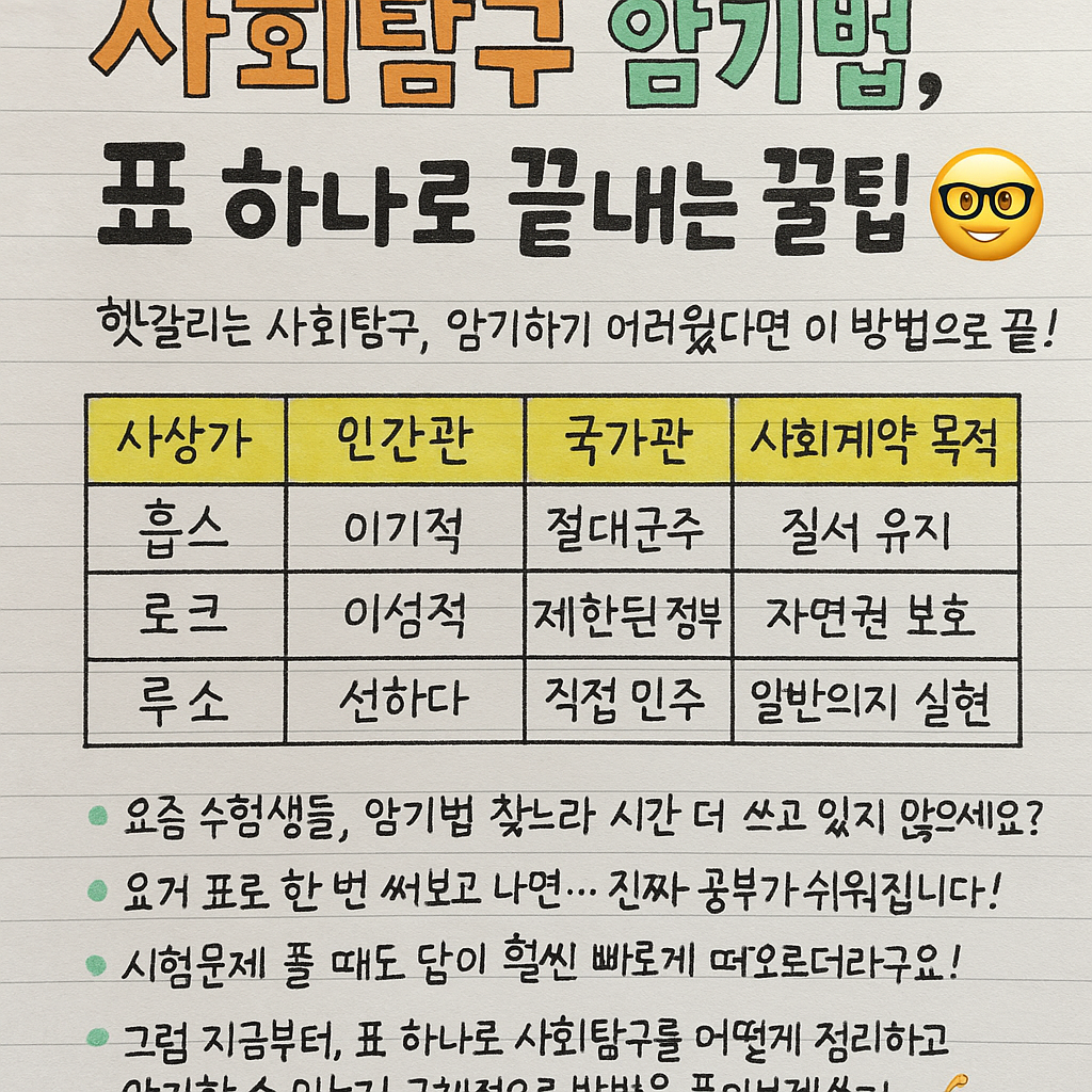 사회탐구 암기법, 표 하나로 싹 정리되는 초간단 꿀팁!
