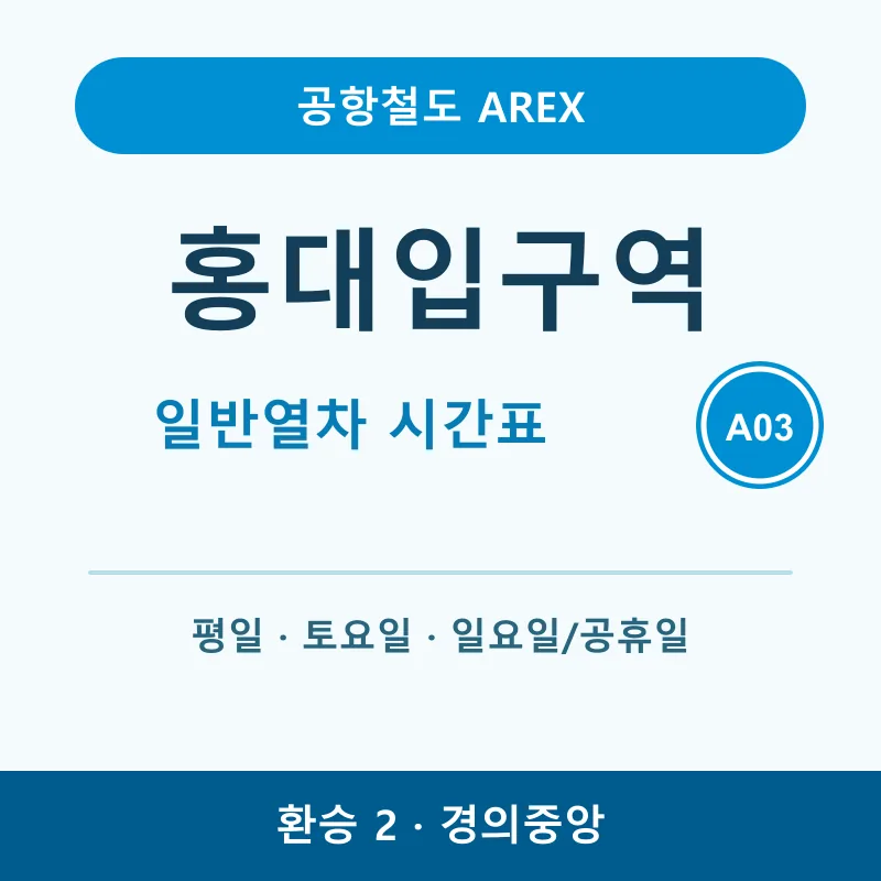 [공항철도 홍대입구역 시간표] 일반열차, 첫차, 막차, 환승&middot;출구정보