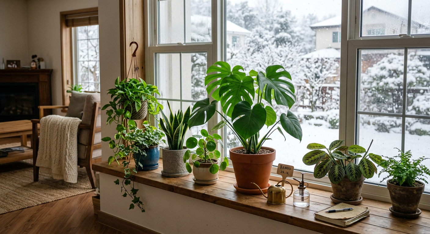 겨울철 거실 창가에서 관리하는 실내 식물 화분