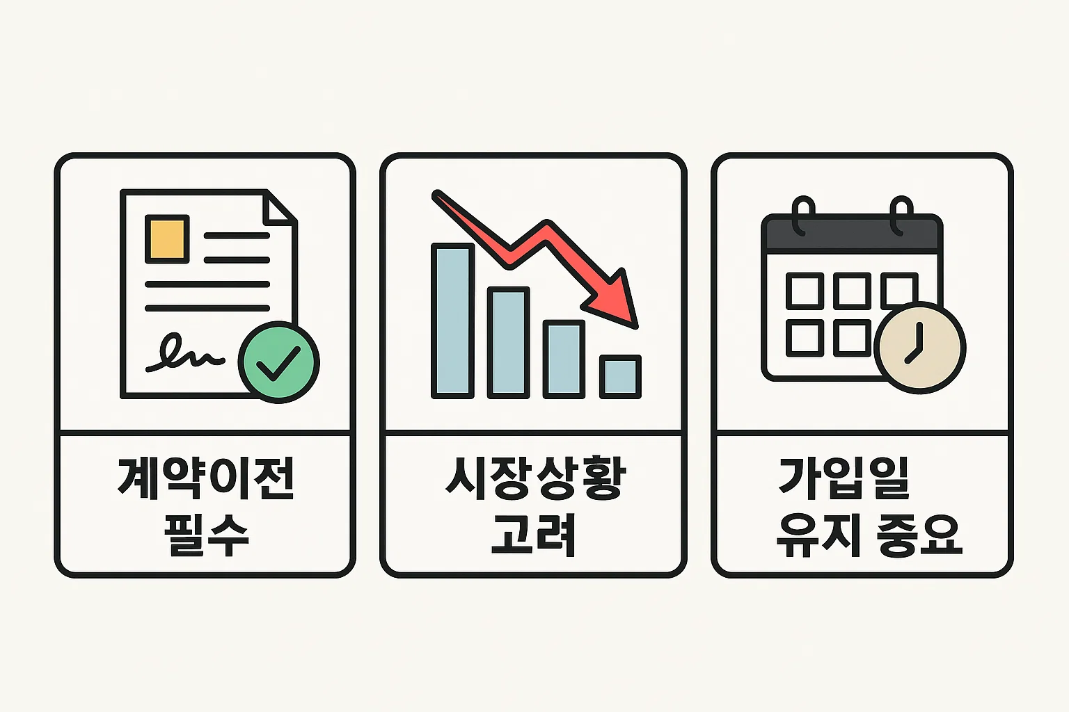 계약이전 필수, 시장상황 고려, 가입일 유지 등 IRP 이전 시 실수하지 않기 위한 주요 주의사항을 안내하는 인포그래픽.