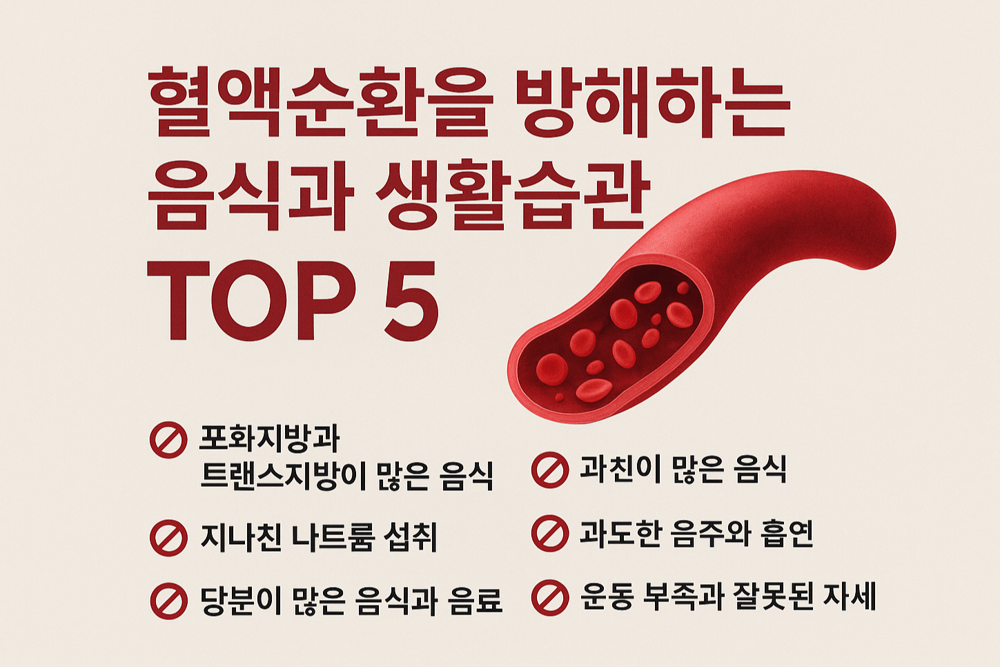 혈액순환을 방해하는 음식과 생활습관 TOP 5