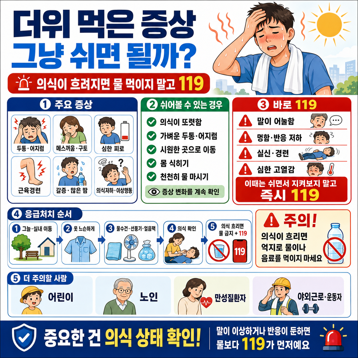 더위 먹은 증상, 그냥 쉬면 될까? 의식이 흐려지면 물 먹이지 말고 119