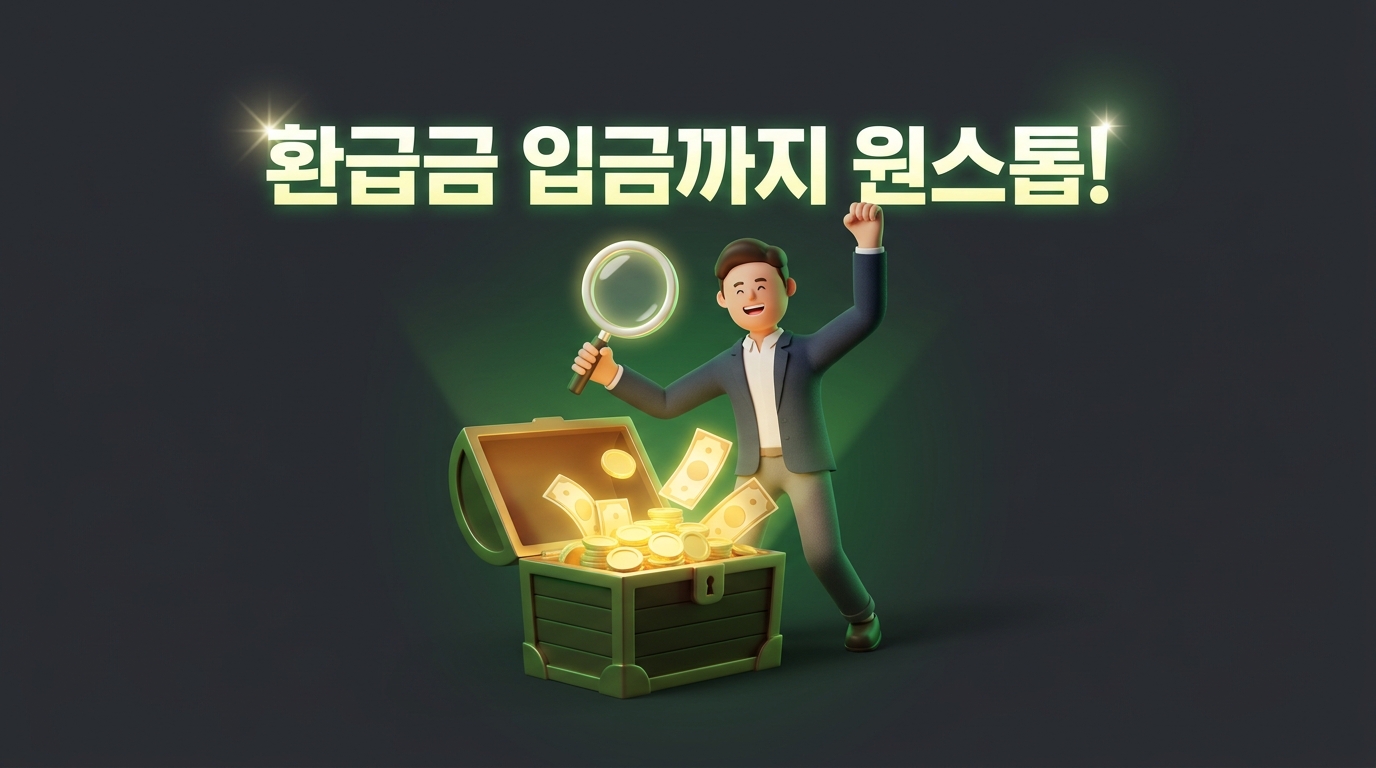 숨은 환급금을 찾아 지급 신청까지 완료하는 모습을 형상화한 3D 캐릭터 썸네일 이미지