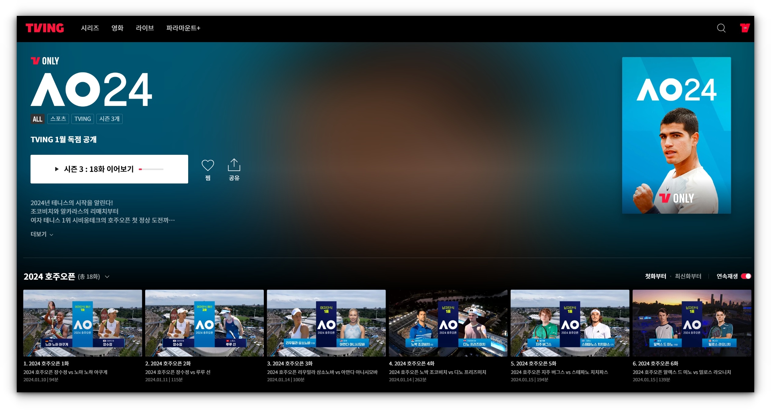 2024 호주오픈 테니스 대회 재방송 풀영상 및 하이라이트 시청하기