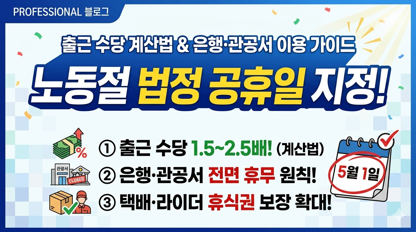 노동절 법정 공휴일 지정 시 '휴일 수당' 계산법과 은행&middot;관공서 이용 가이드