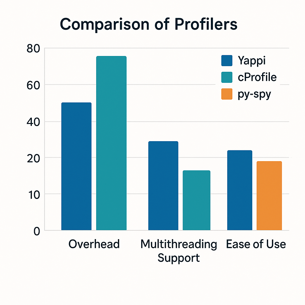 Performance comparison chart between Yappi, cProfile, and py-spy profilers