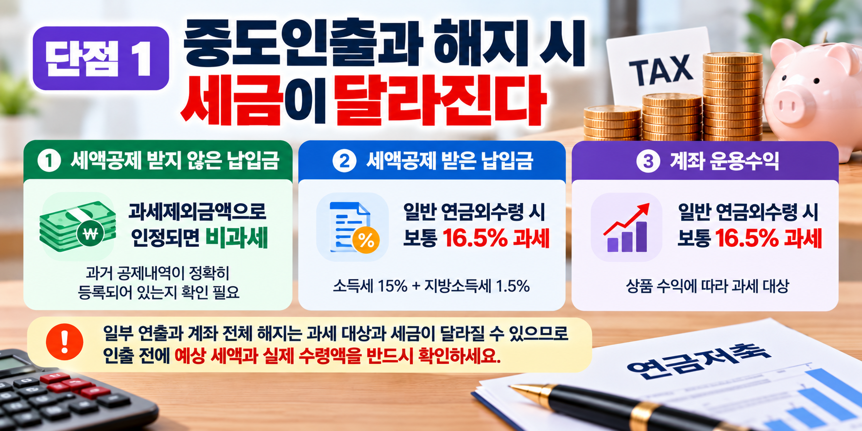 연금저축 중도인출과 해지 시 세금 차이