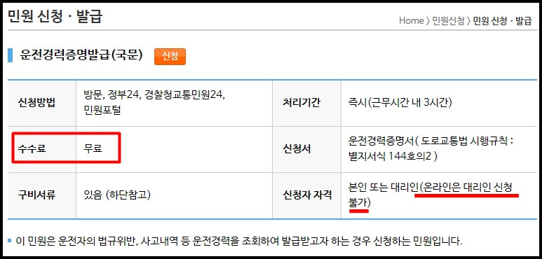 운전경력증명서 인터넷 발급 시간과 비용