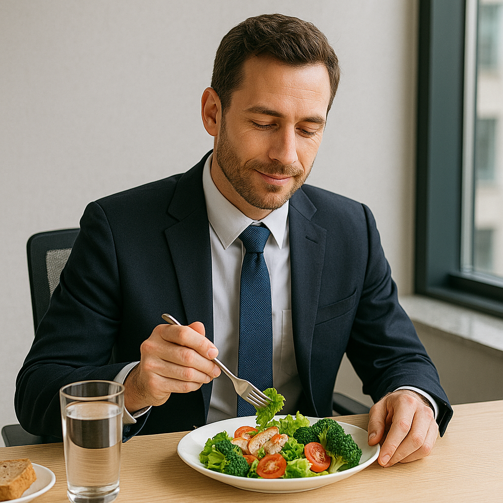 균형잡힌 식사를 하는 직장인