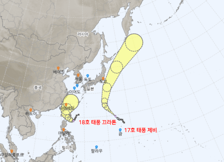 18호 태풍 끄라톤 예상 경로 현재 위치