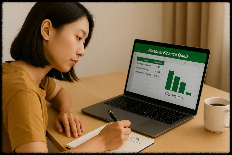 부업 수익 목표를 계획하는 여성