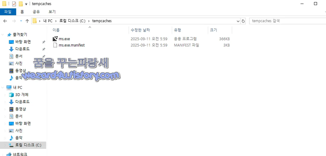tempcaches 폴더에 생성된 악성코드