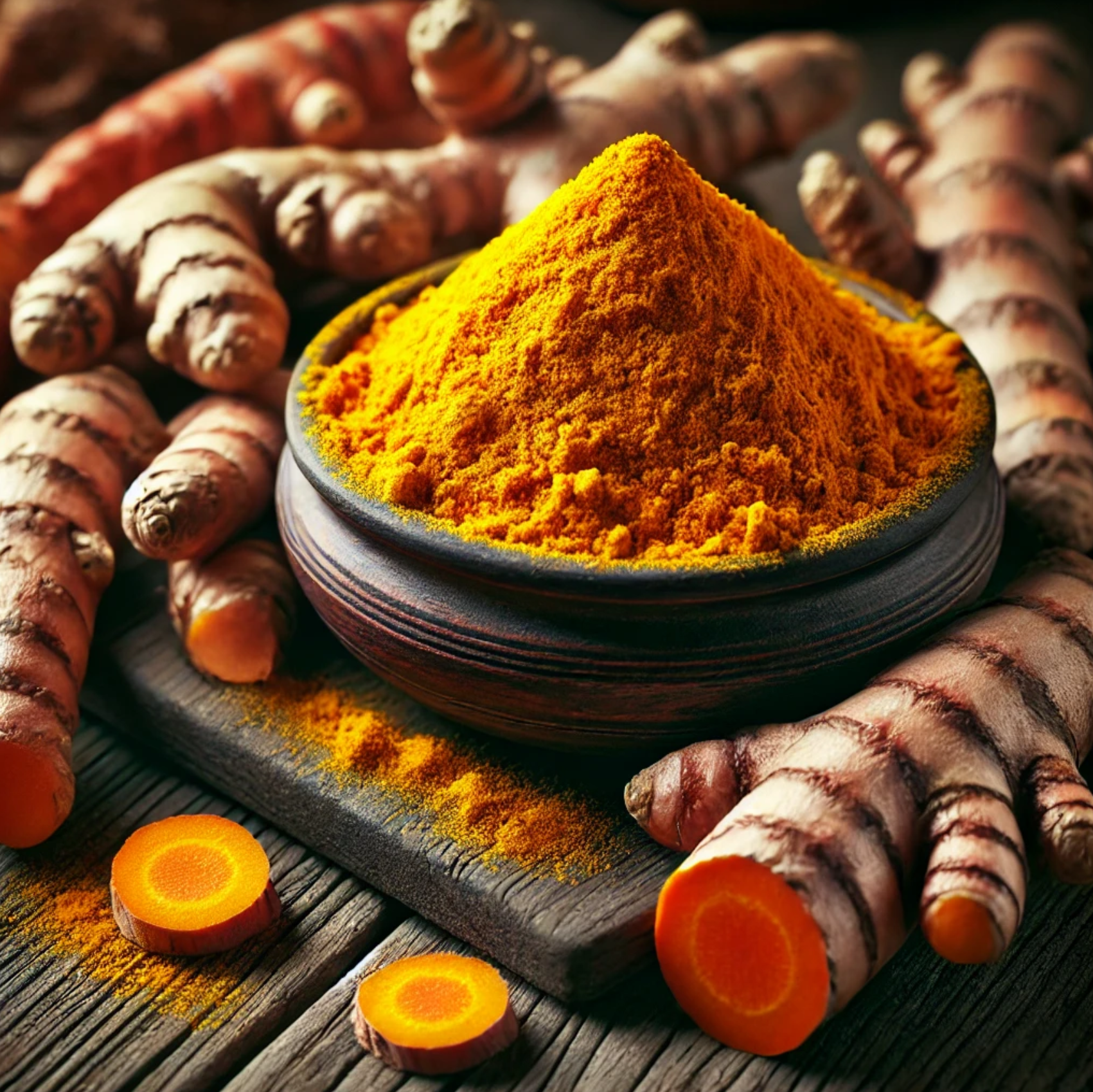 강황 뿌리와 가루 사진