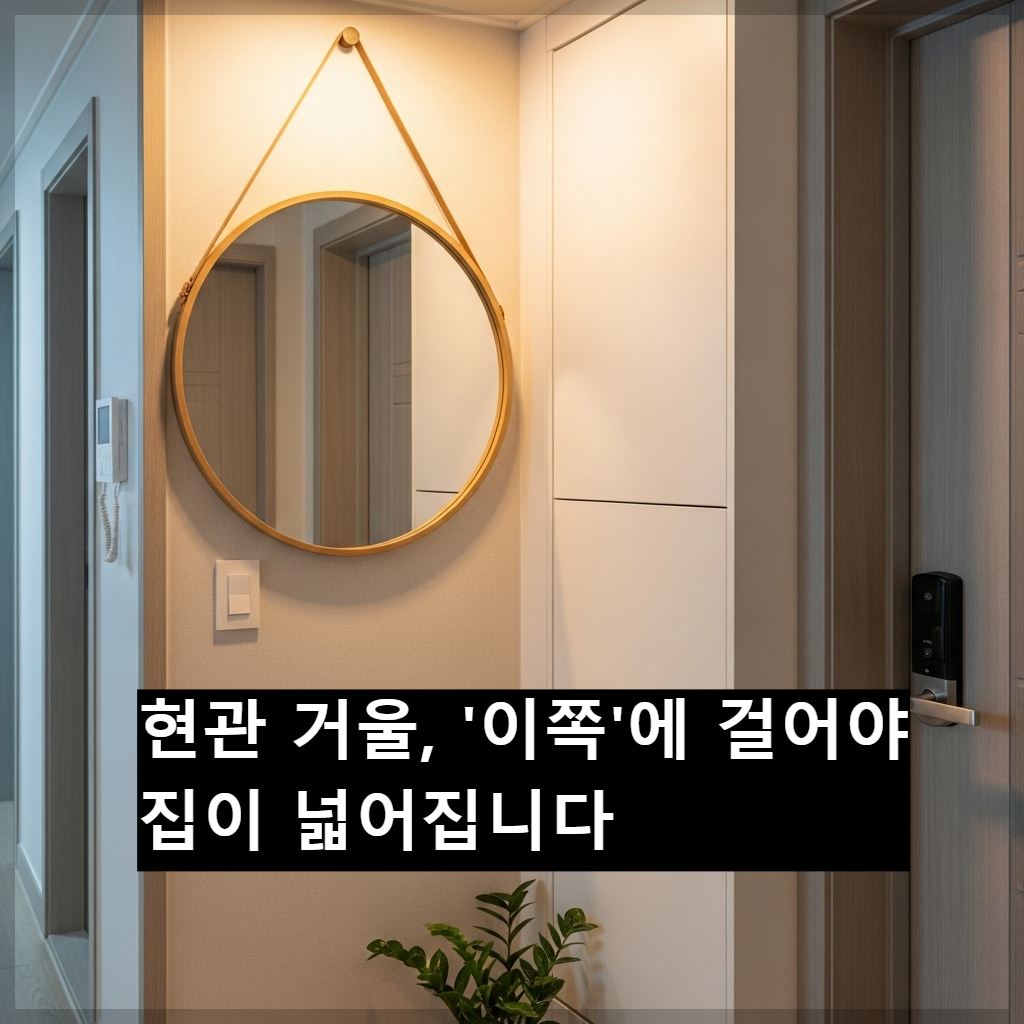 좁은 현관을 넓어 보이게 만드는 측면 원형 거울 배치 인테리어